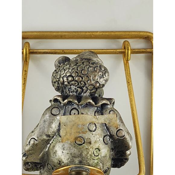 Mini Pewter Clown On Brass Swing 3 1/4" Figurine 90's George Good Home Decor Vtg - Picture 10 of 14